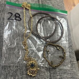 Flower Pendant Necklace and Gold Bracelets. Bag #28. Bundle for better price